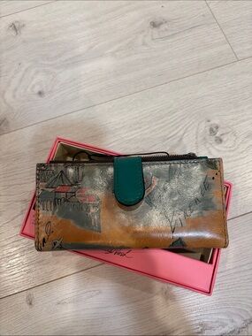 Patricia Nash Multicolor Printed Leather Continental Wallet in Brown & Teal